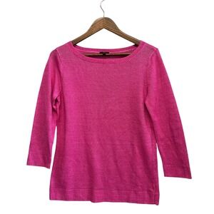 Talbots Womens Tunic Knit Top Pink 100% Linen 3/4 Sleeve Sz M P Sweater Coastal